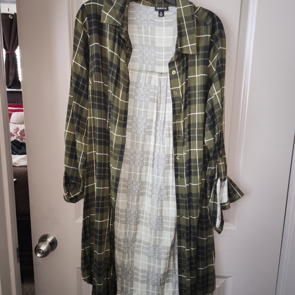 Plaid Green Shirt Dress - Picture 2 of 3